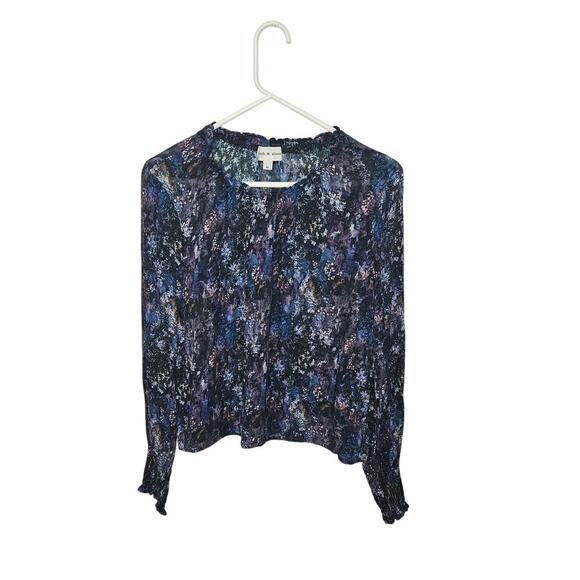 Cloth & Stone Anthropologie Abstract Womens Blouse Smocked Neckline/Sleeves Sz M - Picture 1 of 5